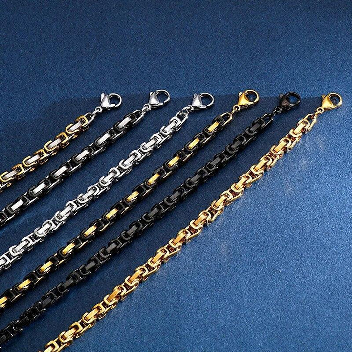 4/6/8mm PVD Black AND Steel Byzantine Chain Necklace Stainless Steel - kalen