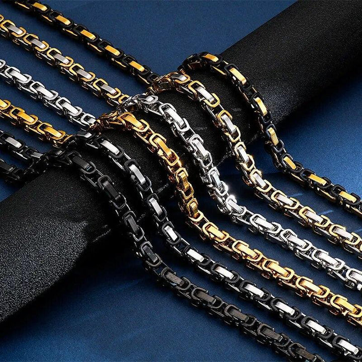 4/6/8mm PVD Black AND Steel Byzantine Chain Necklace Stainless Steel - kalen