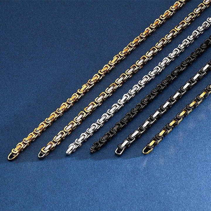 4/6/8mm PVD Black AND Steel Byzantine Chain Necklace Stainless Steel - kalen