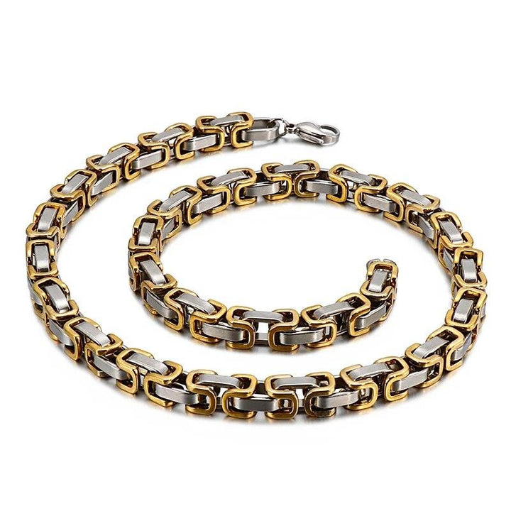 4/6/8mm PVD Black AND Steel Byzantine Chain Necklace Stainless Steel - kalen