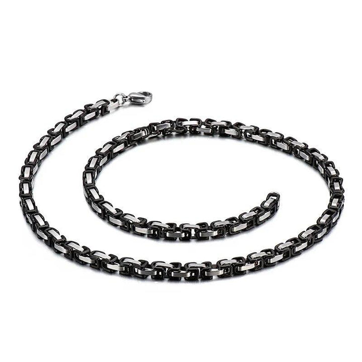 4/6/8mm PVD Black AND Steel Byzantine Chain Necklace Stainless Steel - kalen