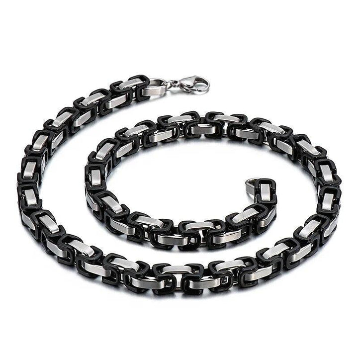 4/6/8mm PVD Black AND Steel Byzantine Chain Necklace Stainless Steel - kalen