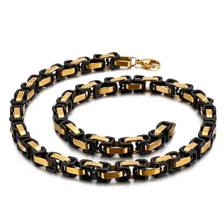 4/6/8mm PVD Gold AND Black Byzantine Chain Necklace Stainless Steel - kalen