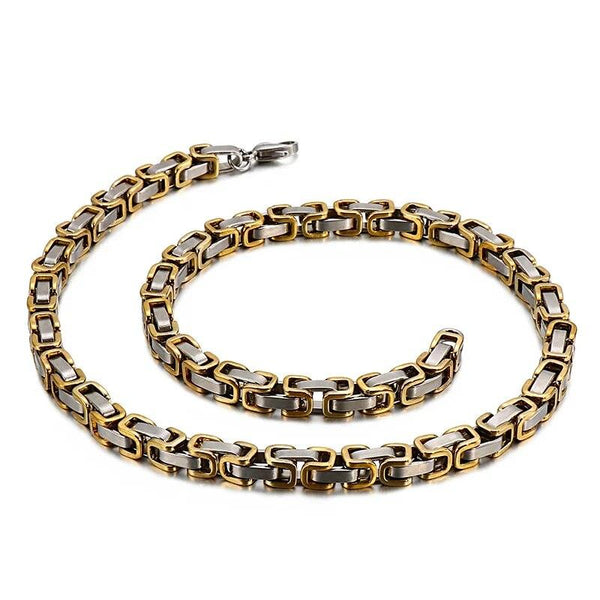 4/6/8mm PVD Gold AND Steel Byzantine Chain Necklace Stainless Steel - kalen