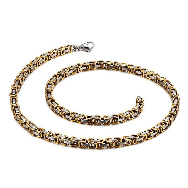 4/6/8mm PVD Gold AND Steel Byzantine Chain Necklace Stainless Steel - kalen