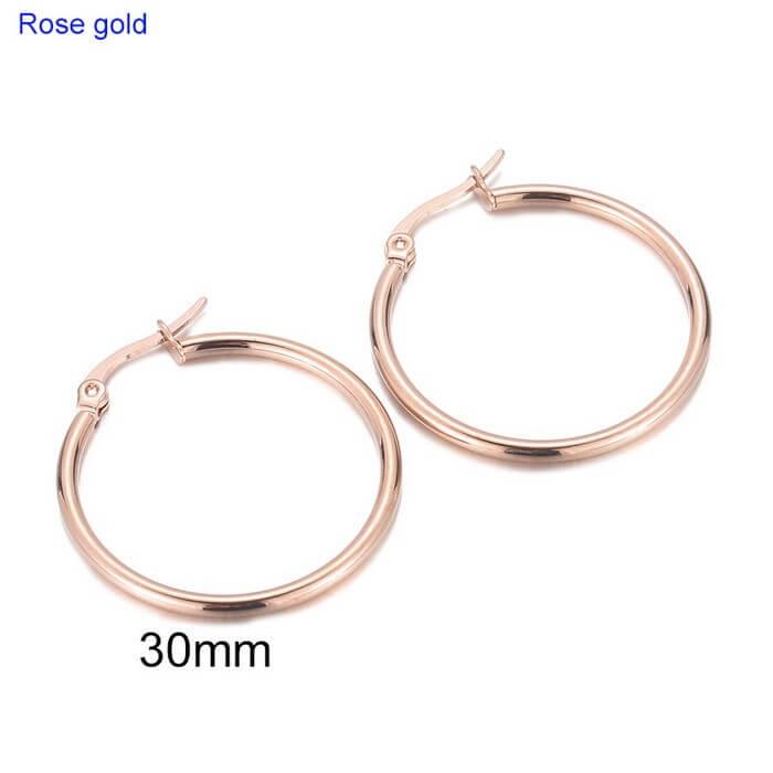 Kalen 12/15/20/25 30/40/50/60/70 80/90/100X2mm Rose Gold Wholesale Stainless Steel Circle Hoop Earrings for Women - kalen