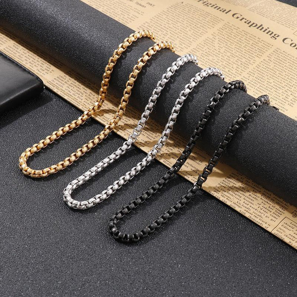 6mm Stainless Steel Pattern Box Chain Necklace Bracelet Jewelry Set - kalen