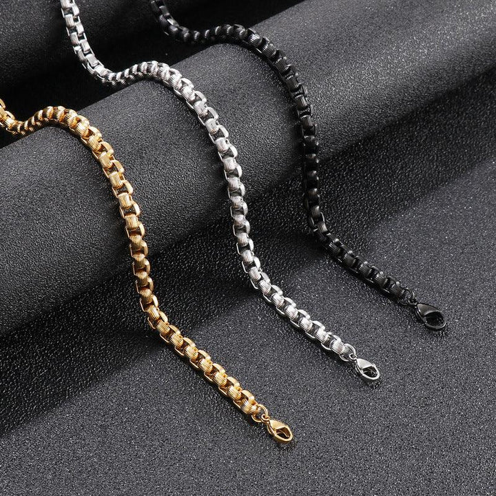 6mm Stainless Steel Pattern Box Chain Necklace Bracelet Jewelry Set - kalen