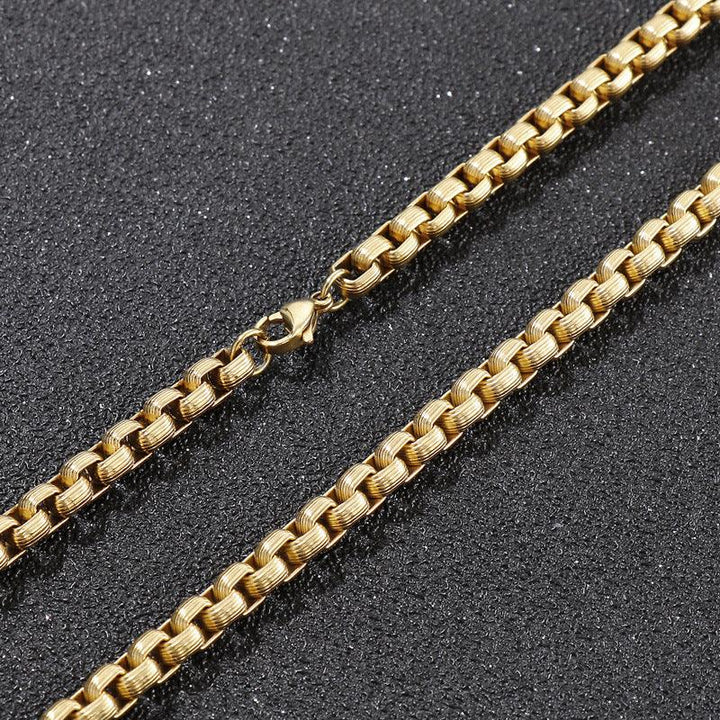 6mm Stainless Steel Pattern Box Chain Necklace Bracelet Jewelry Set - kalen