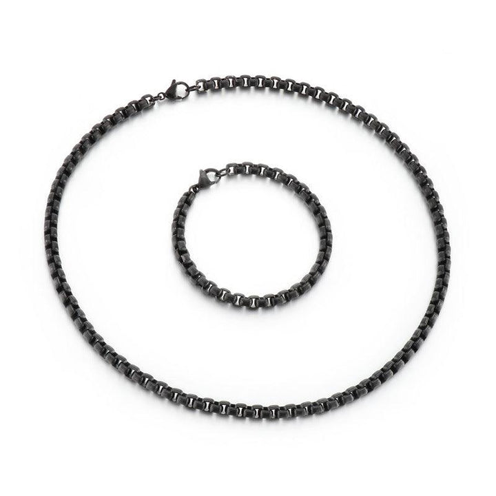 6mm Stainless Steel Pattern Box Chain Necklace Bracelet Jewelry Set - kalen