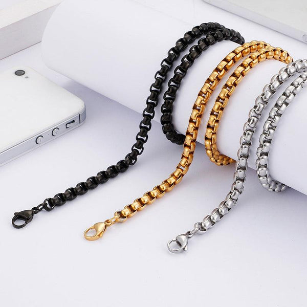 6mm Stainless Steel Polished Box Chain Necklace Bracelet Jewelry Set - kalen
