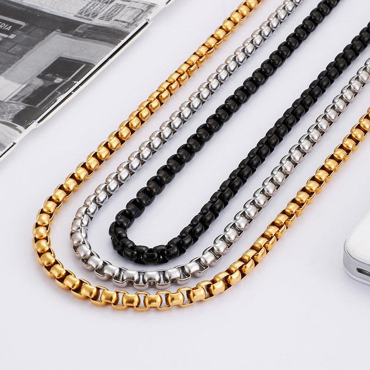 6mm Stainless Steel Polished Box Chain Necklace Bracelet Jewelry Set - kalen