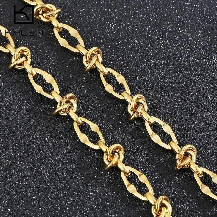 7.5mm Knots Link Chain Bracelet Necklace Jewelry Set - kalen