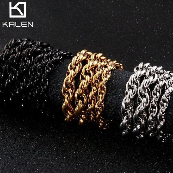 7/11mm Stainless Steel Twisted Rope Chain Necklace - kalen