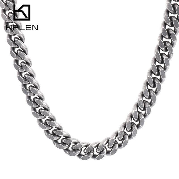 8/10mm Brushed Matte 2-Side Cut Curb Cuban Chain Necklace with Lobster Clap - kalen