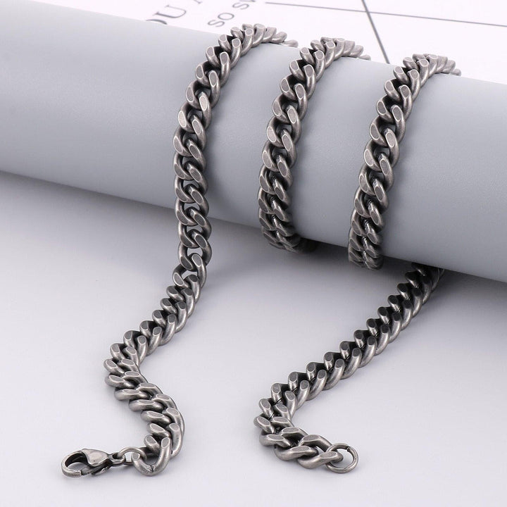 8/10mm Brushed Matte 2-Side Cut Curb Cuban Chain Necklace with Lobster Clap - kalen