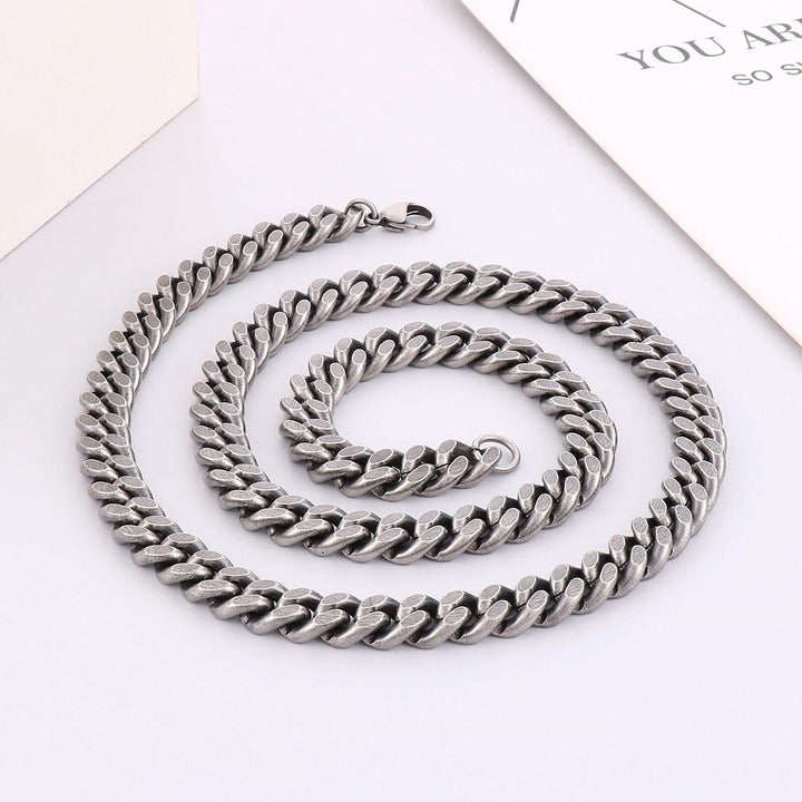 8/10mm Brushed Matte 2-Side Cut Curb Cuban Chain Necklace with Lobster Clap - kalen