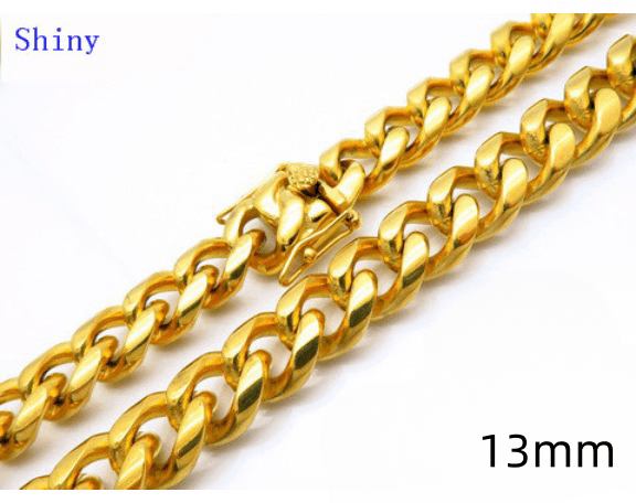 8/10mm Polished Miami Cuban Chain Necklace with CNC Zircon Lock Button Clap - kalen