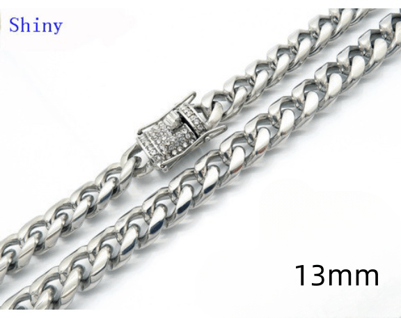 8/10mm Polished Miami Cuban Chain Necklace with CNC Zircon Lock Button Clap - kalen