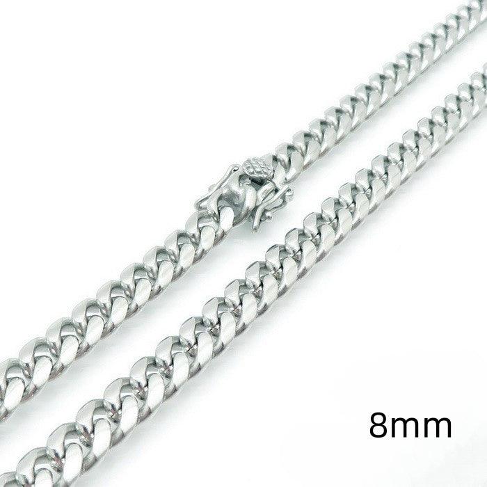 8/10mm Polished Miami Cuban Chain Necklace with CNC Zircon Lock Button Clap - kalen