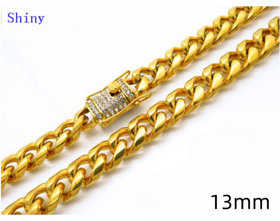 8/10mm Polished Miami Cuban Chain Necklace with CNC Zircon Lock Button Clap - kalen