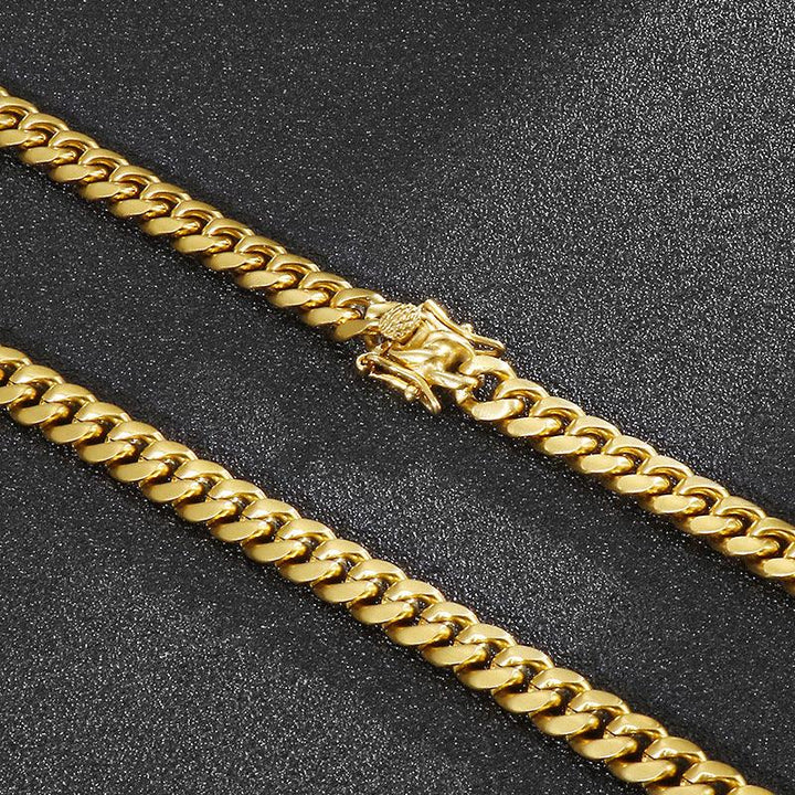 8mm Polished Miami Cuban Link Chain Bracelet Necklace Set With With Lock Clap - kalen