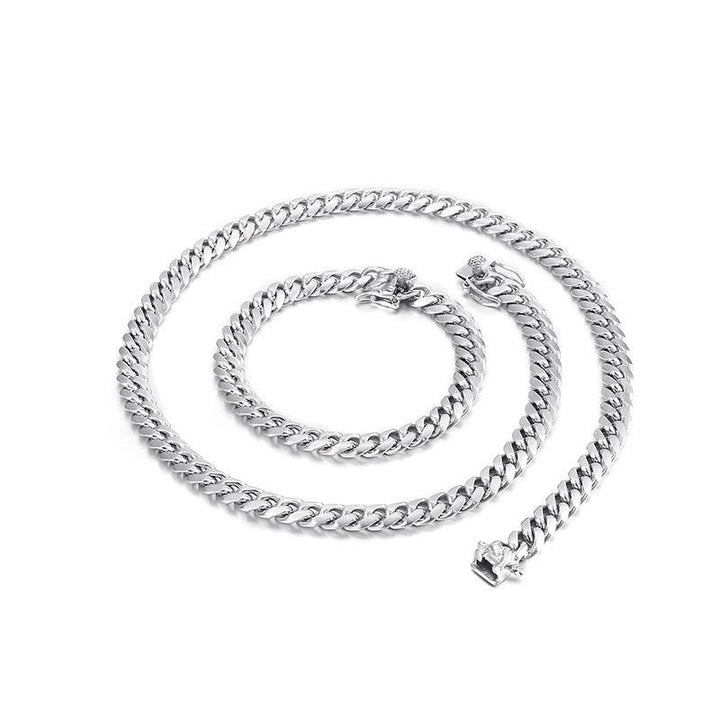 8mm Polished Miami Cuban Link Chain Bracelet Necklace Set With With Lock Clap - kalen