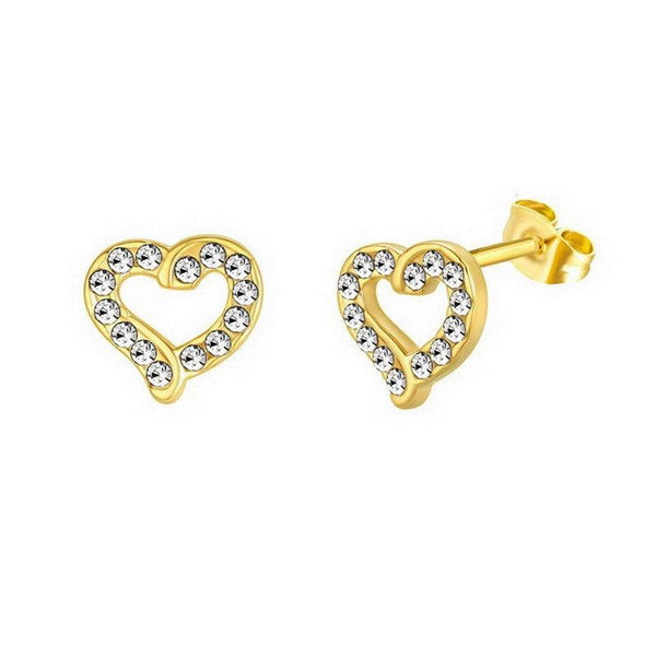 Kalen Stainless Steel Gold Plated Crystal CZ Heart Stud Earrings for Women - kalen