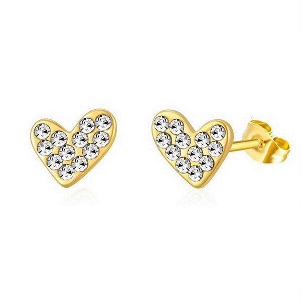 Kalen Stainless Steel Gold Plated Crystal CZ Heart Stud Earrings for Women - kalen