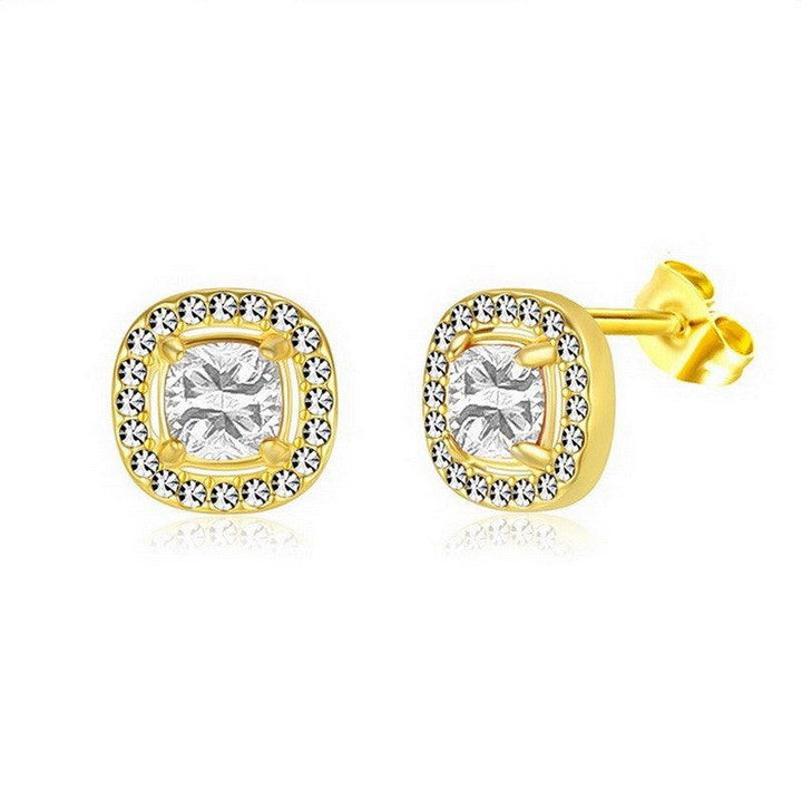 Kalen Stainless Steel Gold Plated Crystal CZ Stud Earrings for Women - kalen