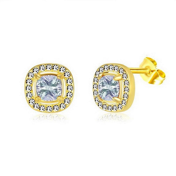 Kalen Stainless Steel Gold Plated Crystal CZ Stud Earrings for Women - kalen