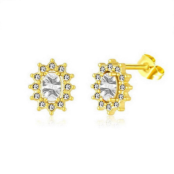 Kalen Stainless Steel Gold Plated Crystal CZ Stud Earrings for Women - kalen