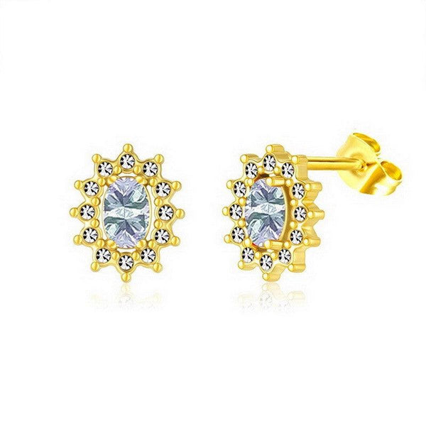 Kalen Stainless Steel Gold Plated Crystal CZ Stud Earrings for Women - kalen