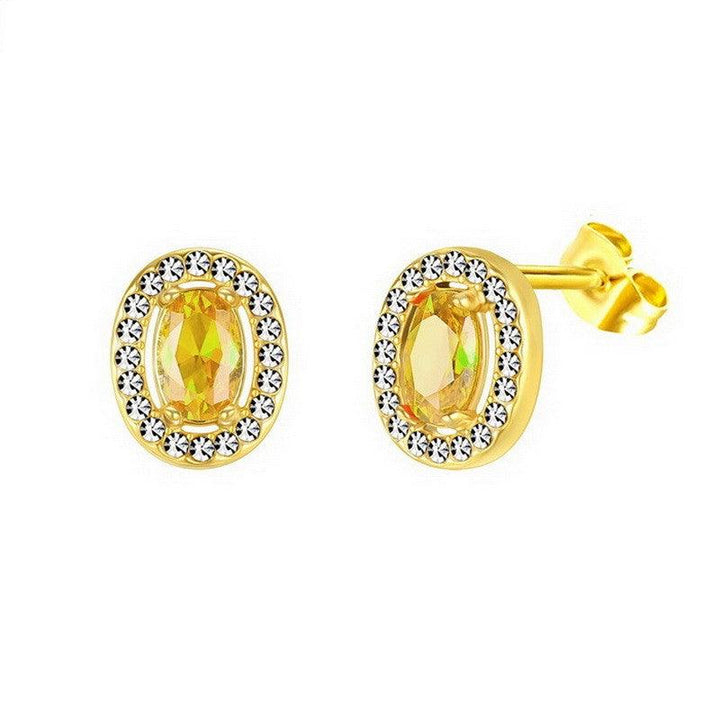 Kalen Stainless Steel Gold Plated Crystal CZ Stud Earrings for Women - kalen