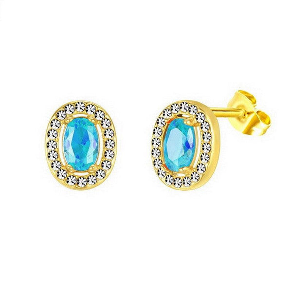 Kalen Stainless Steel Gold Plated Crystal CZ Stud Earrings for Women - kalen