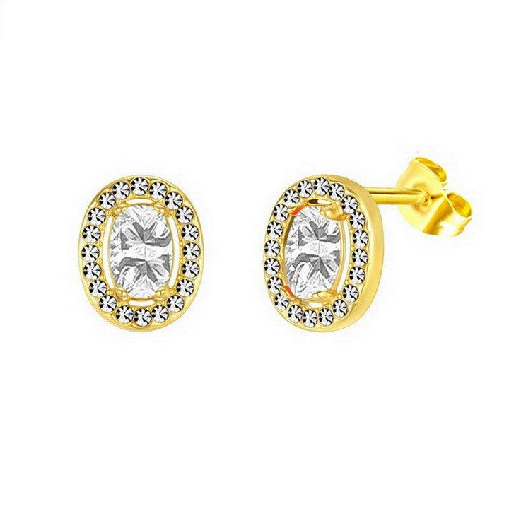 Kalen Stainless Steel Gold Plated Crystal CZ Stud Earrings for Women - kalen