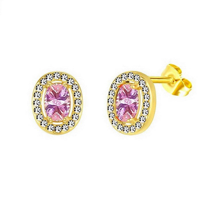 Kalen Stainless Steel Gold Plated Crystal CZ Stud Earrings for Women - kalen