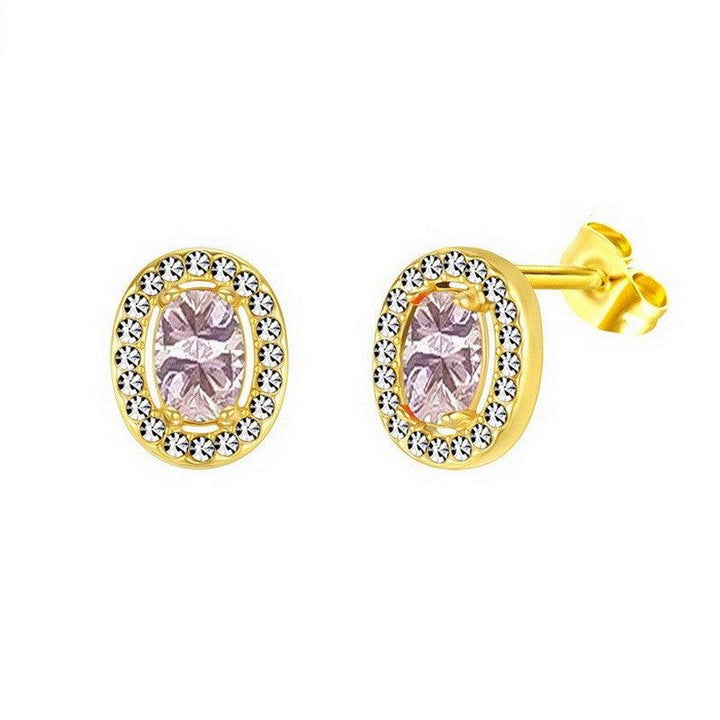 Kalen Stainless Steel Gold Plated Crystal CZ Stud Earrings for Women - kalen