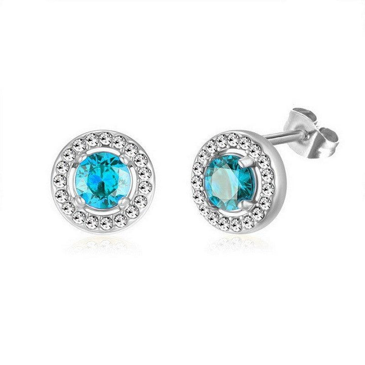 Kalen Stainless Steel Round Crystal CZ Stud Earrings for Women - kalen