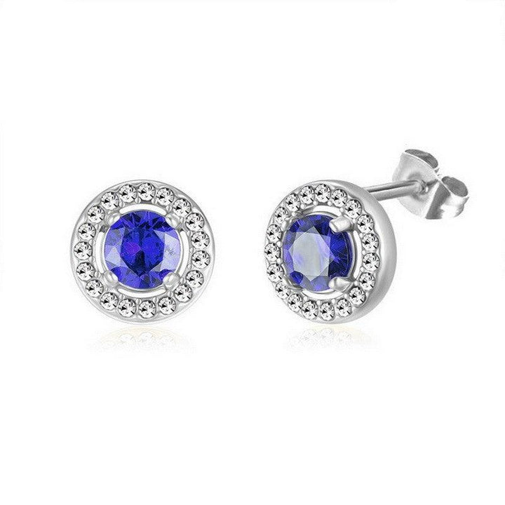 Kalen Stainless Steel Round Crystal CZ Stud Earrings for Women - kalen