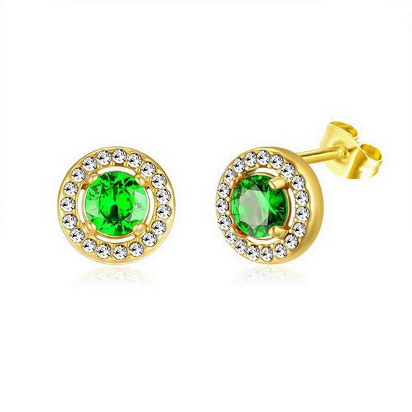 Kalen Stainless Steel Gold Plated Crystal CZ Stud Earrings for Women - kalen