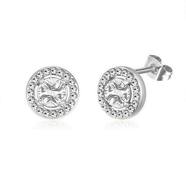 Kalen Stainless Steel Round Crystal CZ Stud Earrings for Women - kalen