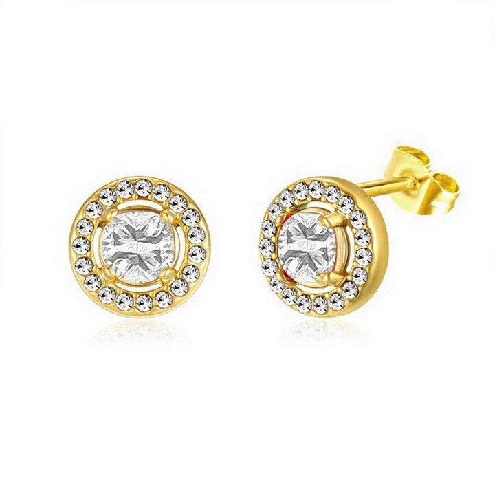 Kalen Stainless Steel Gold Plated Crystal CZ Stud Earrings for Women - kalen