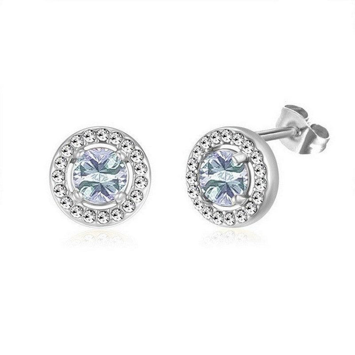 Kalen Stainless Steel Round Crystal CZ Stud Earrings for Women - kalen