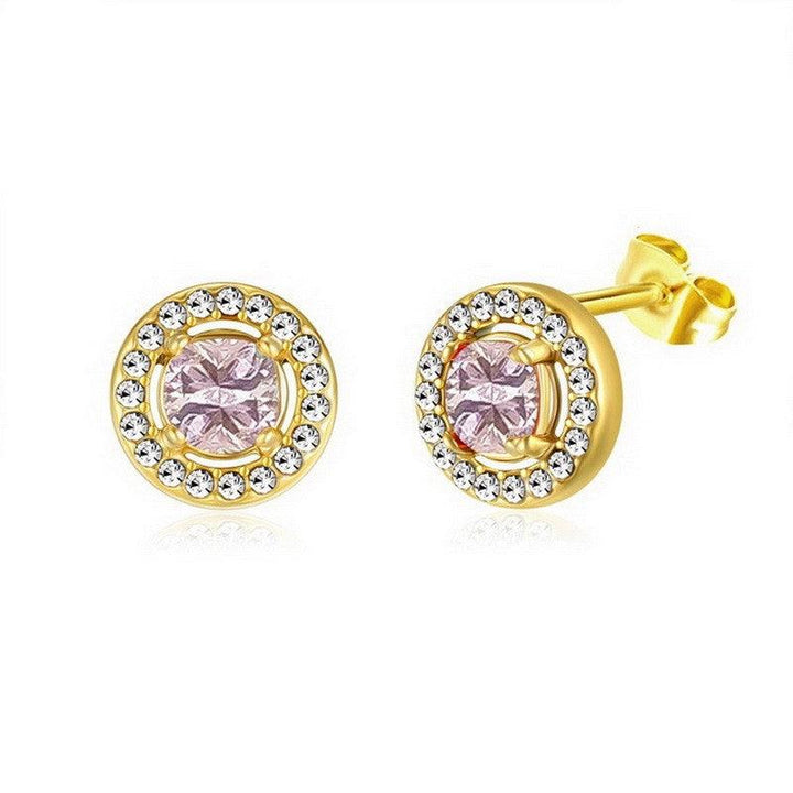 Kalen Stainless Steel Gold Plated Crystal CZ Stud Earrings for Women - kalen