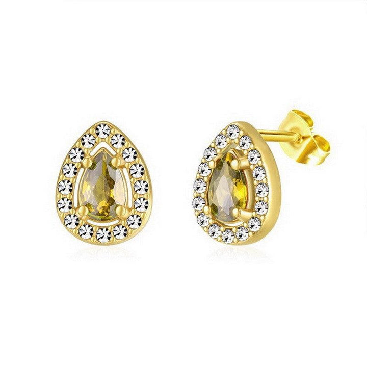 Kalen Stainless Steel Gold Plated Crystal CZ Stud Earrings for Women - kalen