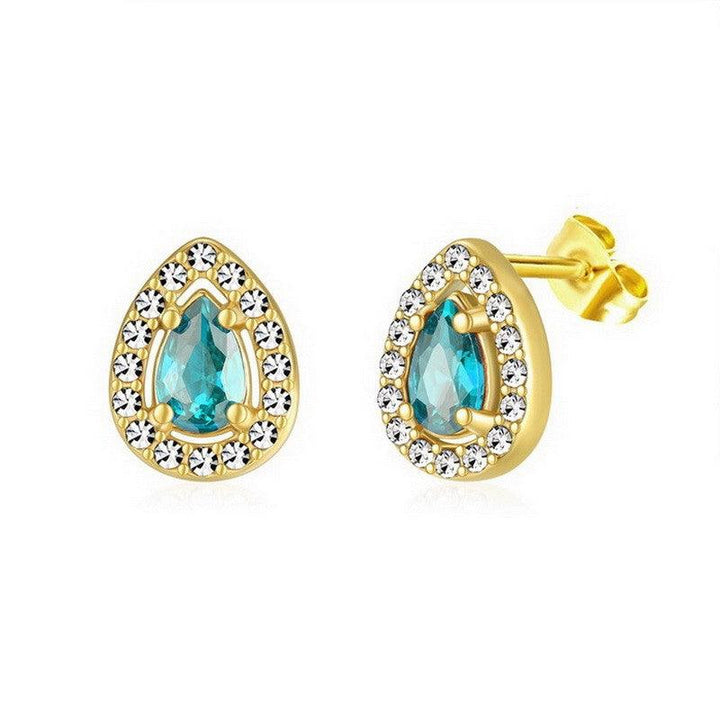 Kalen Stainless Steel Gold Plated Crystal CZ Stud Earrings for Women - kalen