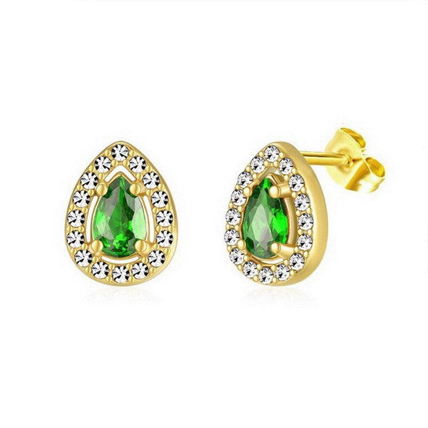 Kalen Stainless Steel Gold Plated Crystal CZ Stud Earrings for Women - kalen