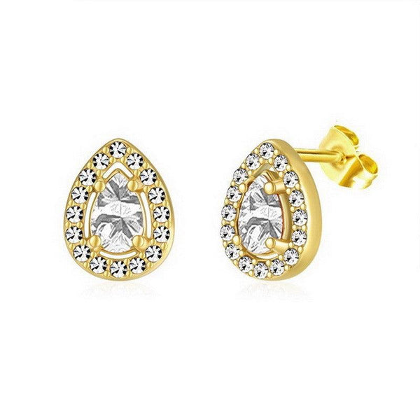 Kalen Stainless Steel Gold Plated Crystal CZ Stud Earrings for Women - kalen