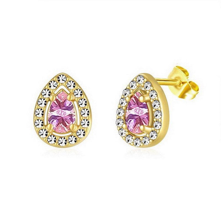 Kalen Stainless Steel Gold Plated Crystal CZ Stud Earrings for Women - kalen